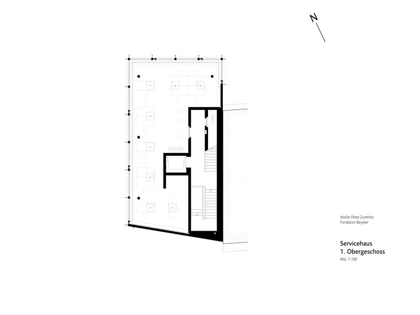 Upper floor plan of Erlen Torhaus building at Fondation Beyeler by Peter Zumthor