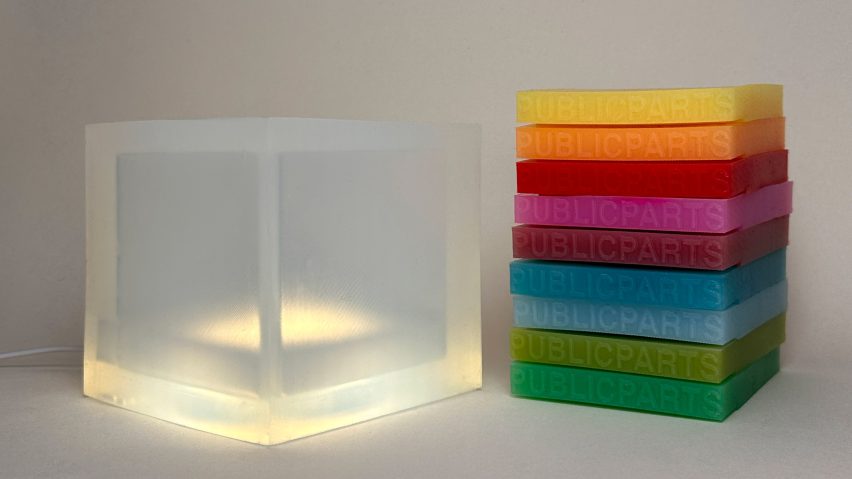 Cube-shaped lamp made from silicone