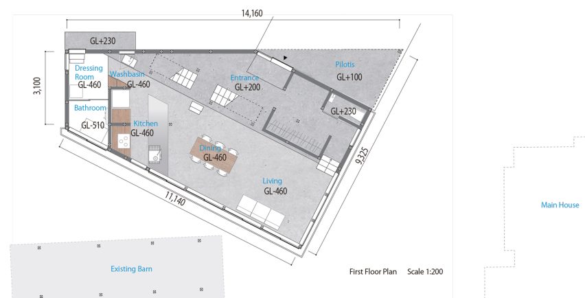 Ground floor plan of House in Mibu by Tato Architects