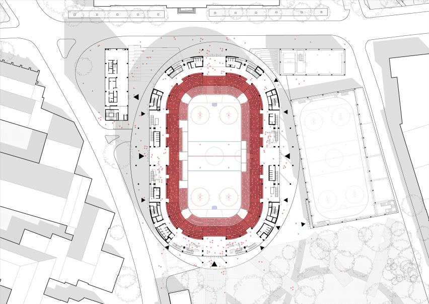 Ground (park entrance) plan of Jihlava Municipal Arena by Chybik + Kristof