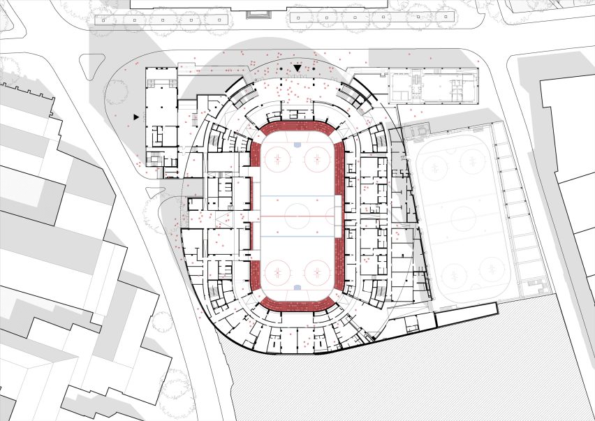 Ground (street entrance) plan of Jihlava Municipal Arena by Chybik + Kristof