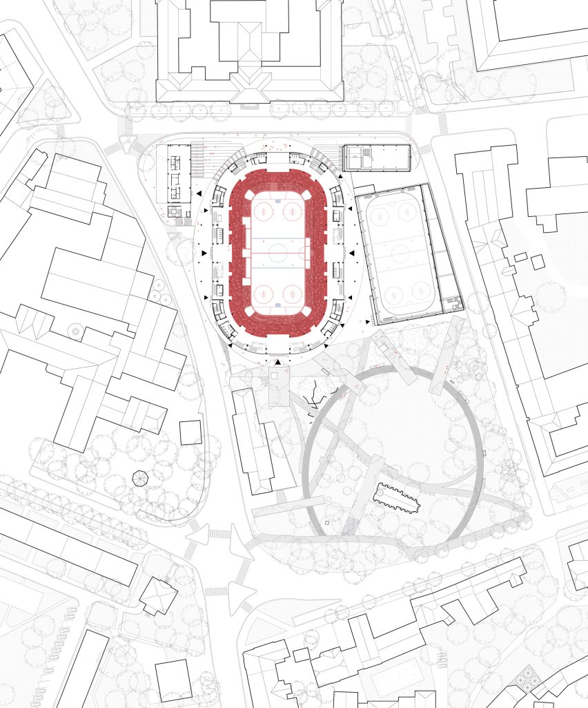 Site plan of Jihlava Municipal Arena by Chybik + Kristof