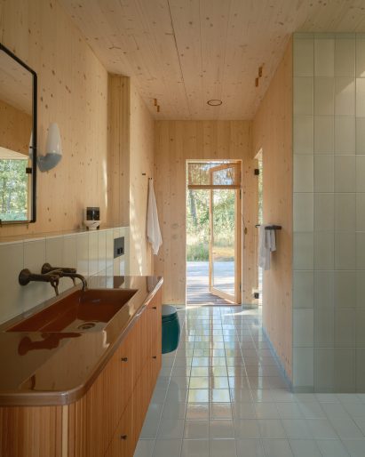 Bathroom interior at Pine House in Sweden