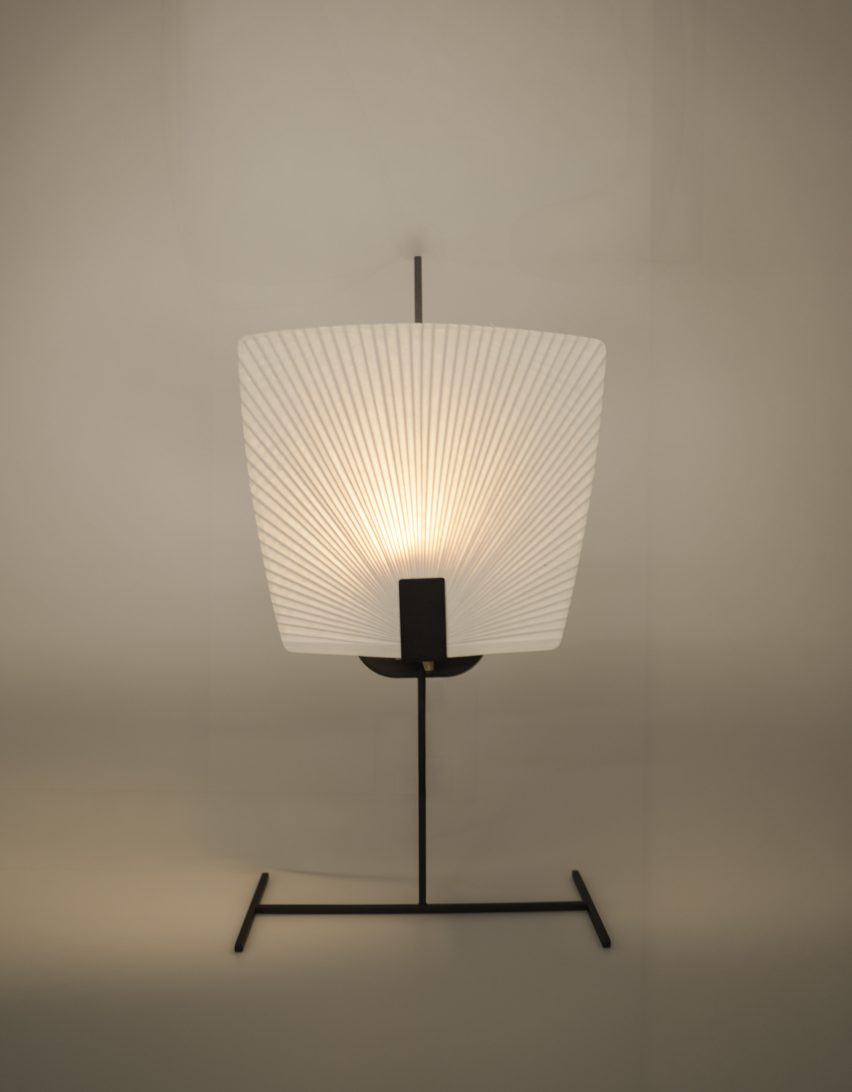 A table lamp with a shade made from Hanji paper