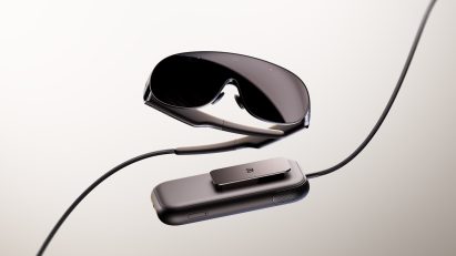 Image of the Meta VR Glasses showing the glasses and an attached puck