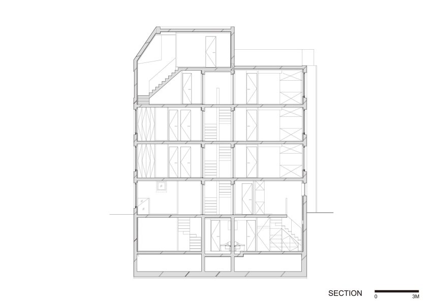 Section of Shin Nakano Trapezoidal by Ryuichi Sasaki Architecture