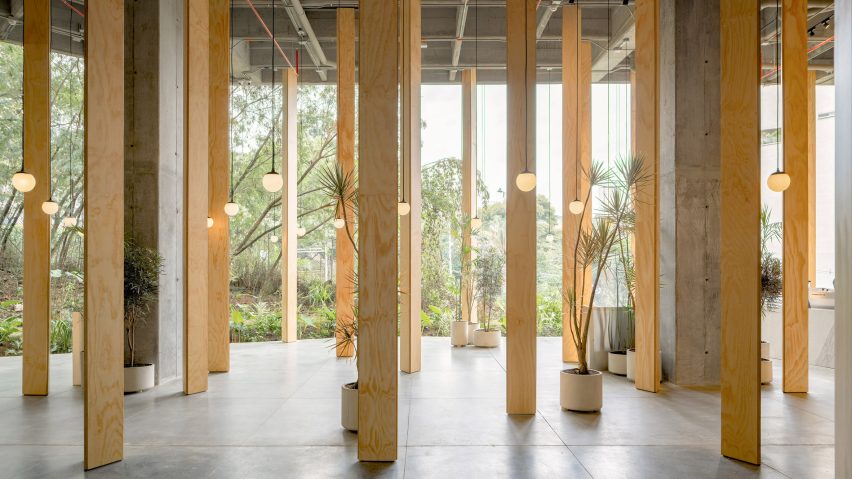 Cafe filled with columns