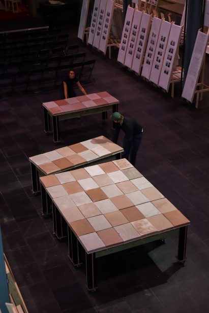 Clay table at Oslo Architecture Triennale by Studio Dreist