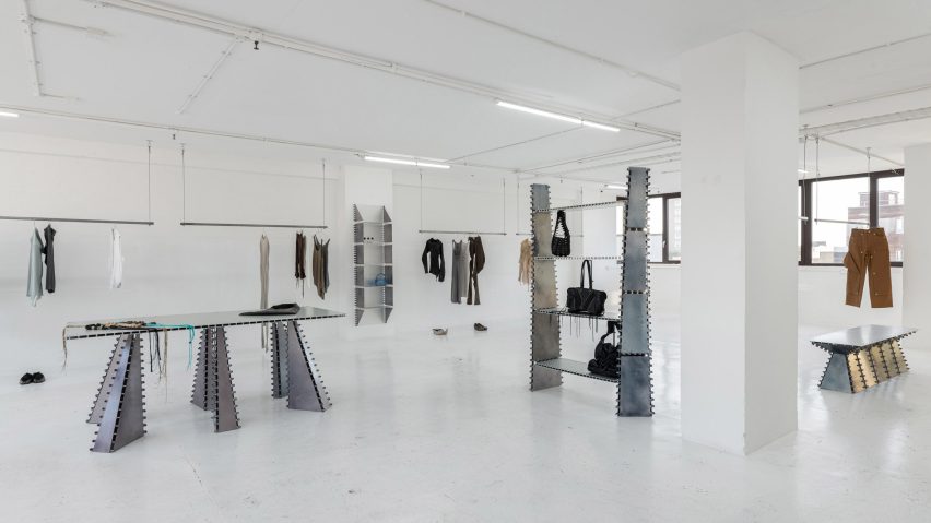 Aluminium furniture in fashion store
