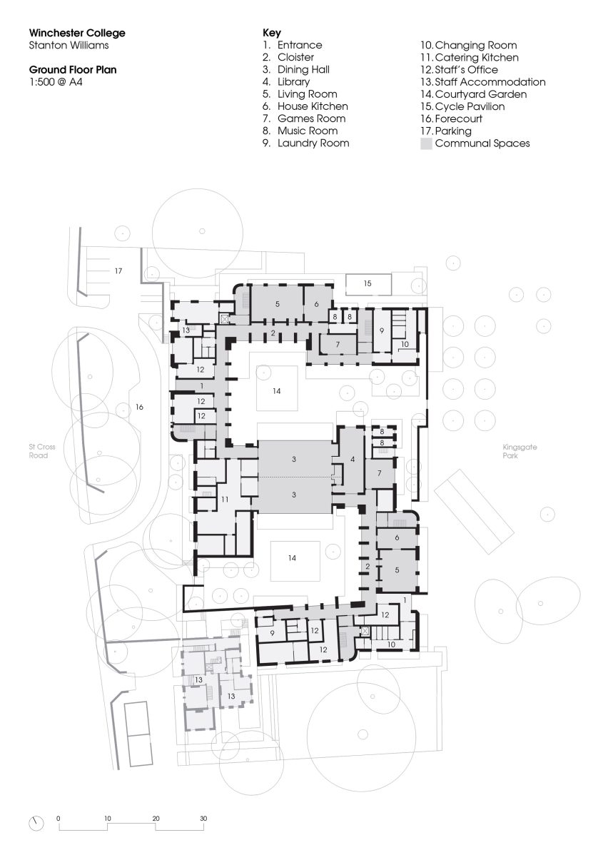 Ground floor plan of Winchester College boarding house by Stanton Williams