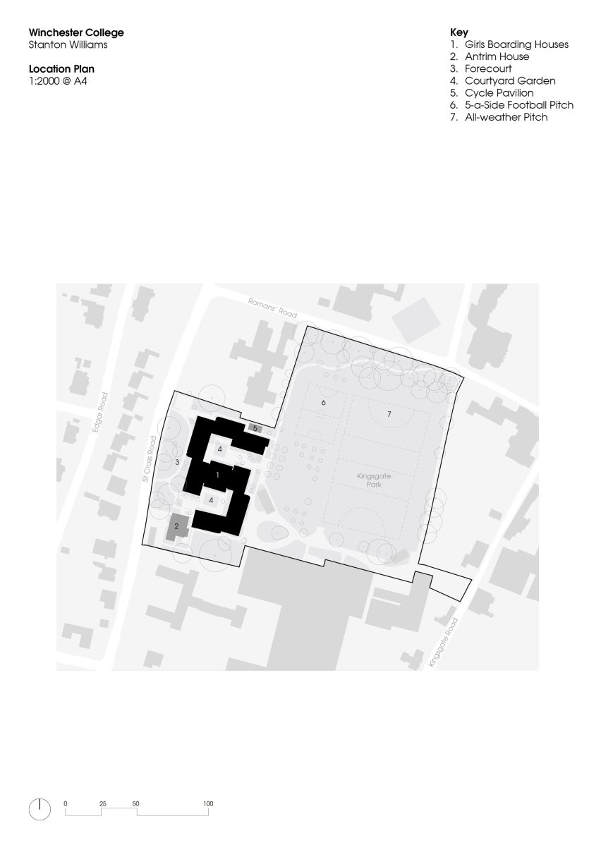 Site plan of Winchester College boarding house by Stanton Williams