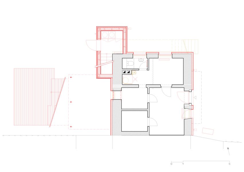 Basement plan for House with a Red Addition by Facha Architekti