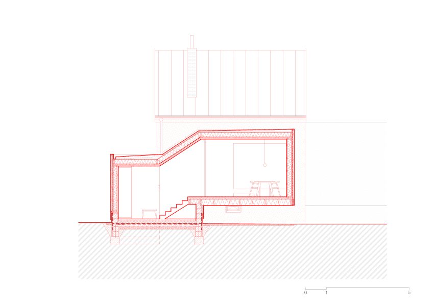 Section plan for House with a Red Addition by Facha Architekti
