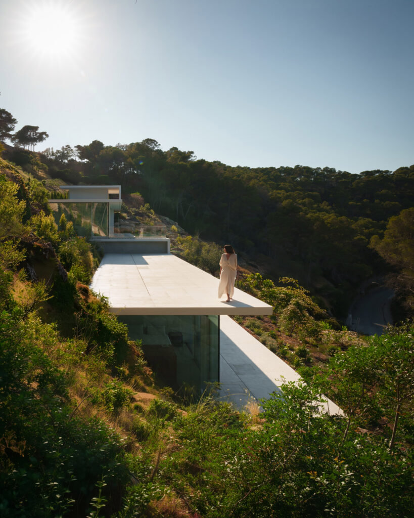 Woman on stepped villa