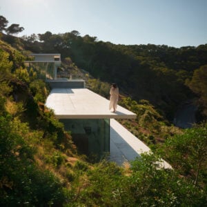 Woman on stepped villa