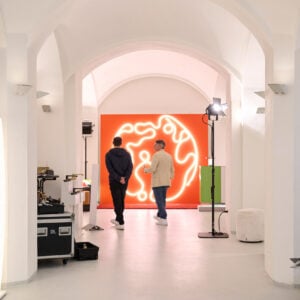Photo of people in front of installation