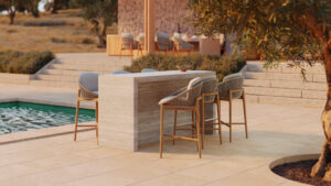 Photo of outdoor furniture by a pool