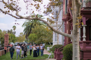 A group of USC heritage and conservation master students looking at buildings