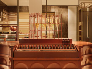Counter with perfumes in Aesop store