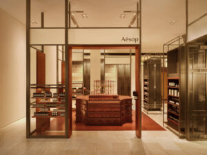 Aesop terracotta counter at Harrods