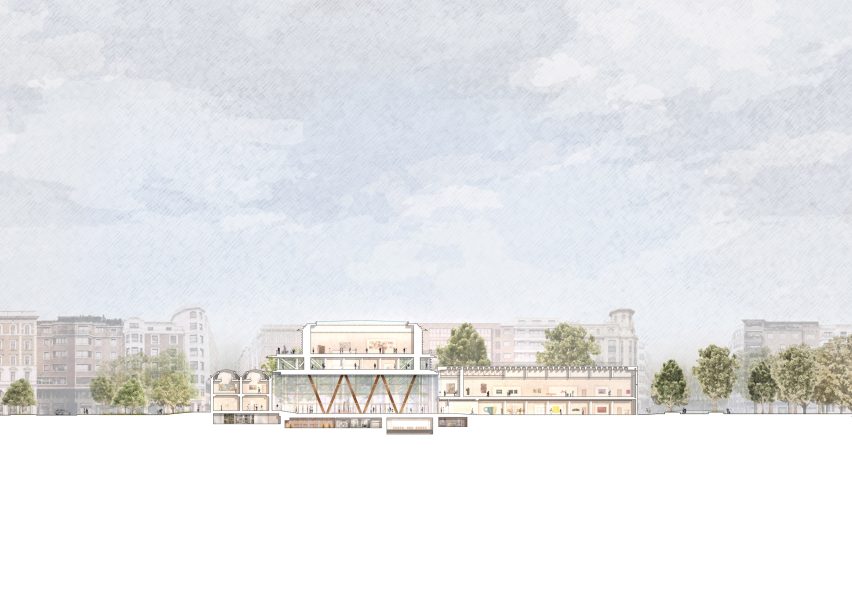 Section of the Bilbao Fine Arts Museum extension by Foster + Partners