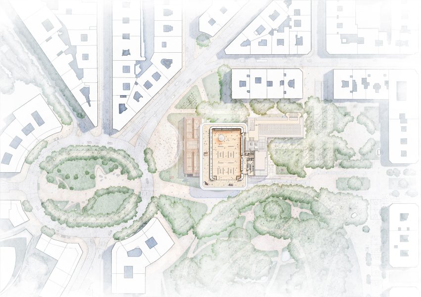 Upper floor plan of the Bilbao Fine Arts Museum extension by Foster + Partners