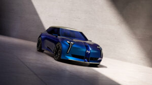 Blue DS Automobiles F3VER concept car with angular headlights and a two-tone body