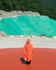 Orange viewpoint overlooking landfill site