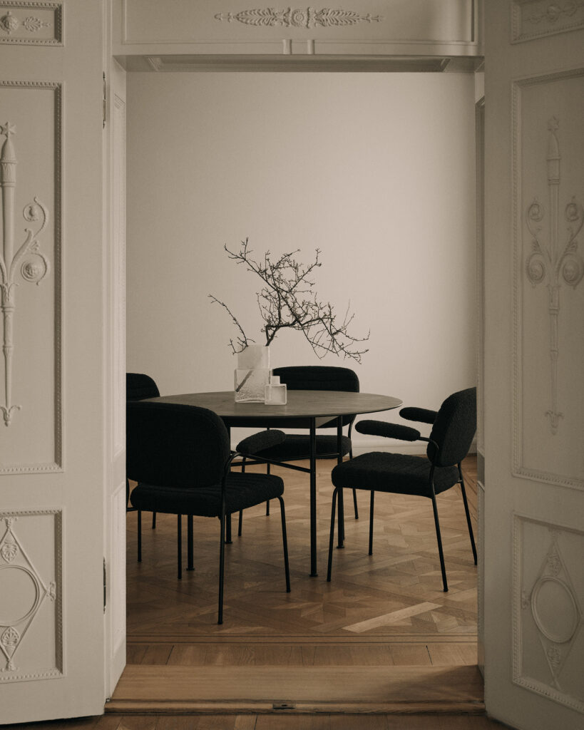 Chairs around dining table