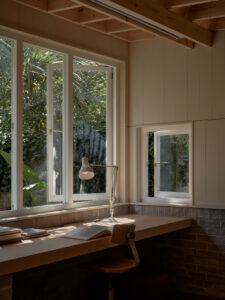 Workspace overlooking garden