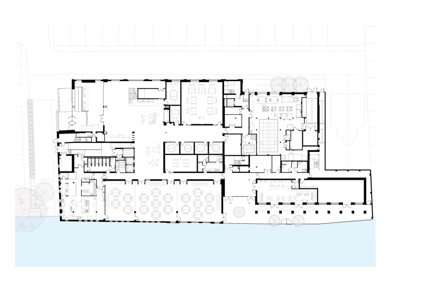 Ground floor plan of the Global Leadership Centre at University of Oxford's Saïd Business School by John McAslan + Partners