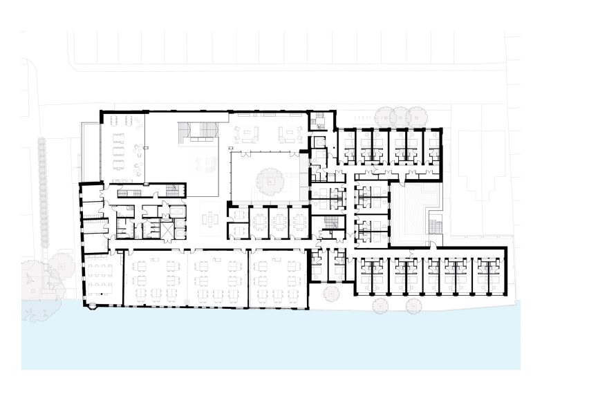 First floor plan of the Global Leadership Centre at University of Oxford's Saïd Business School by John McAslan + Partners