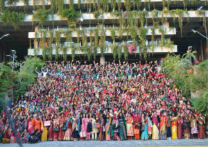 Employees gathered outside a factory in Bangladesh