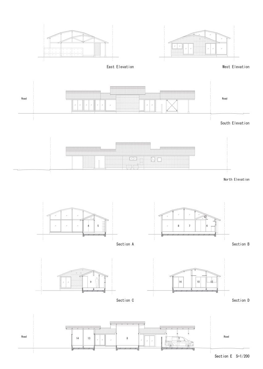 Sections and elevations of House in Yakami by Enter-Archi