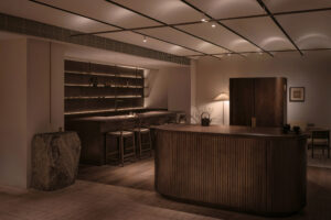 Wooden tea shop interior