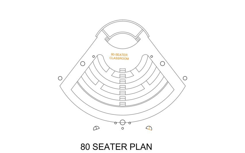 80-seat classroom plan at Maestro Ilaiyaraaja Centre for Music by Ekarth Studio