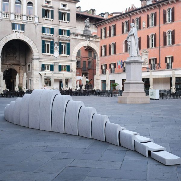 Stone bench at Marmomac and the city exhibit in Verona