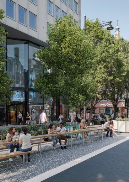 Render of Oxford Street pedestrianised by East