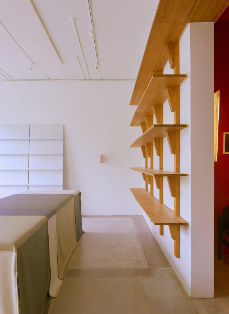 Leather counter by Lærke Ryom in Simone Book Services