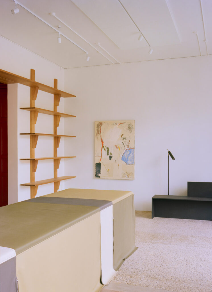 Leather counter by Lærke Ryom in Simone Book Services