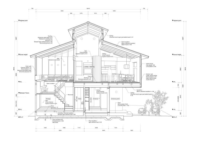 Section of Sugi House in Kyoto by Ujizono Architects