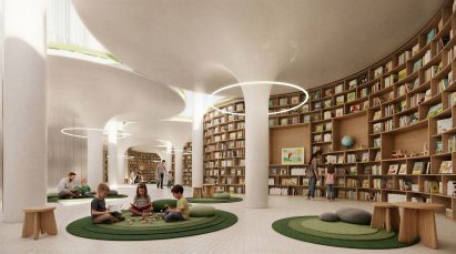Design for a library interior in Albania by BIG