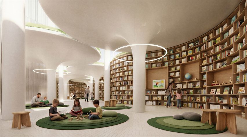 Design for a library interior in Albania by BIG