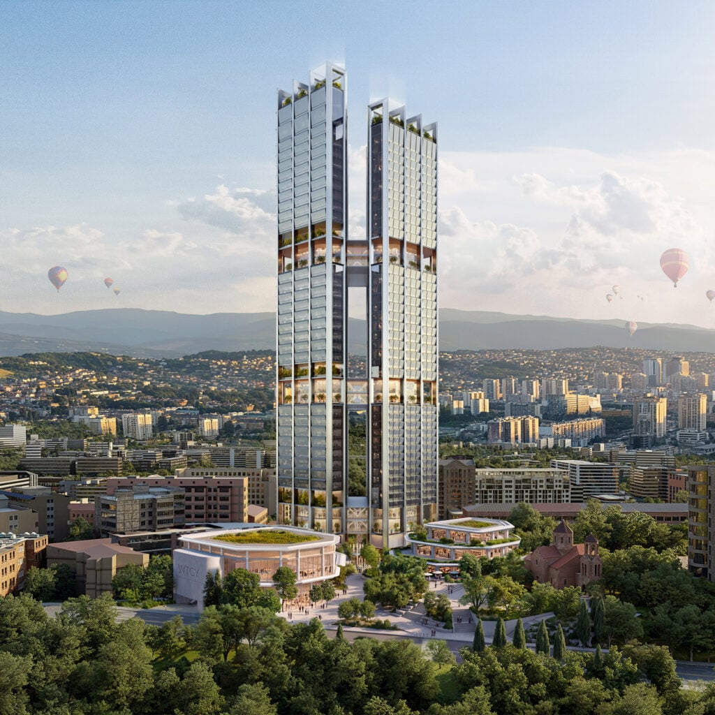Foster + Partners designs pair of skyscrapers connected by garden bridges in Armenia